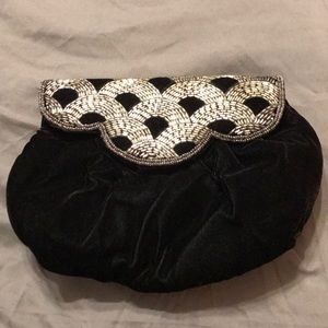 Vintage black and silver velvet evening purse